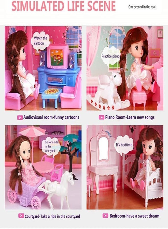 Ramokdu Doll House Girls Toys, 4-Story 11 Rooms Playhouse with 2 Dolls Toy Figures with Light, Accessories, Furniture Pretend Play Gift Toys for 3 4 5 6 7 + Year Old Girls - Multi Color - Image 5